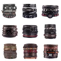 Split-Layer-Rindsleder Armband-Set, mit PU Leder & Zinklegierung, Vintage & mehrschichtig & unisex & verschiedene Stile für Wahl, Länge ca. 7 ZollInch, verkauft von PC