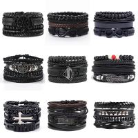 cuir PU Set de bracelet, avec bois & alliage de zinc, Vintage & multicouche & unisexe & styles différents pour le choix, Longueur Environ 7 pouce, Vendu par PC