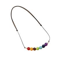 Collier bijoux de pierre gemme, avec corde de cire, Rond, fait à la main, bijoux de mode & réglable & pour femme, couleurs mélangées, Longueur Environ 40-65 cm, Vendu par PC