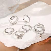 Sinc Alloy Ring Set, 7 bpíosa & jewelry faisin & do bhean & le rhinestone, dath bunaidh, nicil, luaidhe & caidmiam saor in aisce, Díolta De réir Socraigh