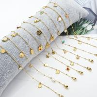 Roestvrijstalen Anklet, 304 roestvrij staal, met Zonnesteen & Rode Agaat & White Shell & Zoetwater Parel, met 3CM extender keten, plated, verschillende stijlen voor de keuze & voor vrouw, gouden, Lengte Ca 20 cm, Verkocht door PC