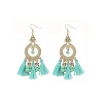 Zinc Alloy Tassel Earring, met Seedbead & Polyester, gold plated, Bohemien stijl & voor vrouw & met strass, meer kleuren voor de keuze, 23x58mm, Verkocht door pair