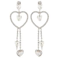 Bergkristal Clip Earring, met Messing, Hart, silver plated, mode sieraden & voor vrouw & hol, 50x100mm, Verkocht door pair