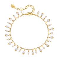 Tobillera Latón, metal, con Perlas de plástico ABS, 18K chapado en oro, Joyería & para mujer, dorado, libre de níquel, plomo & cadmio, longitud aproximado 8.26 Inch, Vendido por UD