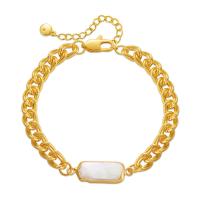 Браслеты из латуни, Латунь, с Shell Pearl, с 2.36inch наполнитель цепи, 18K позолоченный, ювелирные изделия моды & Женский, Золотой, не содержит никель, свинец, 9mm, длина Приблизительно 6.49 дюймовый, продается PC