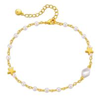 Tobillera Latón, metal, con Perlas plásticas, con 2.36inch extender cadena, 18K chapado en oro, Joyería & para mujer, dorado, libre de níquel, plomo & cadmio, longitud aproximado 8.26 Inch, Vendido por UD