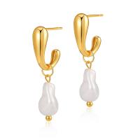 Pendientes de Gota en Latón, metal, con Shell Pearl, 18K chapado en oro, Joyería & para mujer, dorado, libre de níquel, plomo & cadmio, 42mm, Vendido por Par