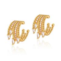 Pendientes Ear Cuff, metal, chapado en color dorado, Joyería & micro arcilla de zirconia cúbica & para mujer, dorado, libre de níquel, plomo & cadmio, 15.70x18.80mm, Vendido por Par