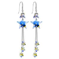 Oostenrijks kristal Tassel Earring, met Zinc Alloy, Ster, silver plated, mode sieraden & voor vrouw, 65mm, Verkocht door pair