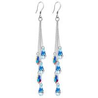 Crystal Tassel Earring with Brass Teardrop silver color plated fashion jewelry & for woman 80mm Sold By Pair