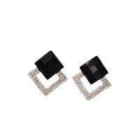 Zinc Alloy Stud Earring, met Plastic Pearl, Rhombus, gold plated, voor vrouw & met strass & hol, meer kleuren voor de keuze, 20x30mm, Verkocht door pair