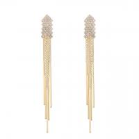 Messing Tassel Earring, Rhombus, guldfarve belagt, Micro Pave cubic zirconia & for kvinde, 80mm, Solgt af par