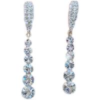 alliage de zinc Boucle d'oreille goutte, Placage de couleur argentée, Style coréen & pour femme & avec strass, 45mm, Vendu par paire