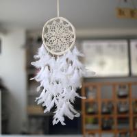 Mode Dreamcatcher, plume, avec Fil de coton & perle de plastique & fer, Attrapeur de rêves, pour la maison et le bureau & creux, blanc, 160x600mm, Vendu par PC