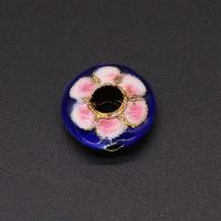 Cloisonne Pärlor, Flat Round, guldfärg pläterade, DIY & emalj, blandade färger, 14.50x6.03mm, Säljs av PC