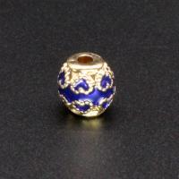 Granos de la aleación de Zinc Cloisonne imitación, Cubo, chapado en color dorado, Bricolaje & esmalte, azul, libre de níquel, plomo & cadmio, 7.34x7.44mm, Vendido por UD