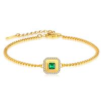 Sterling Sølv Armbånd, 925 Sterling Sølv, med Emerald, med 1.97inch extender kæde, mode smykker & Micro Pave cubic zirconia & for kvinde, nikkel, bly & cadmium fri, Længde Ca. 6.29 inch, Solgt af PC