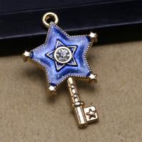 Zinc Alloy émail Pendants, alliage de zinc, étoile, Placage de couleur d'or, DIY & avec strass, bleu, 33x23x3mm, Vendu par PC