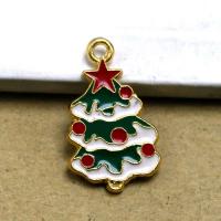 Zinc Alloy Christmas Pendants Christmas Tree gold color plated DIY & enamel mixed colors Sold By PC