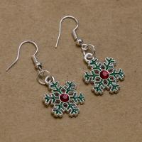 Zinc Alloy Oorbellen, Sneeuwvlok, silver plated, DIY & glazuur & met strass, groen, 45x47x3.40mm, Verkocht door pair