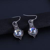 Boucles d'oreilles en alliage de zinc, avec Moonstone, Pétales, Plaqué de couleur d'argent, pour femme, 25x11mm, Vendu par paire