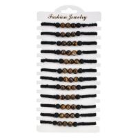 Natural Tiger Eye pulseiras, olho de tigre, with Cordão de Nó & Abrazine Stone & papel, Roda, Ajustável & joias de moda & para o homem, cores misturadas, 8mm, comprimento Aprox 18 cm, 12PCs/Defina, vendido por Defina