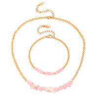 Conjuntos de joyería de acero inoxidable, acero inoxidable 304, con cuarzo rosado, 18K chapado en oro, diferentes estilos para la opción & para mujer, dorado, Vendido por UD