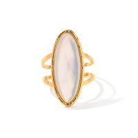 Vinger Ring in edelstaal, 304 roestvrij staal, met White Shell, 18K verguld, mode sieraden & voor vrouw, gouden, inner diameter 18.1mm, Verkocht door PC