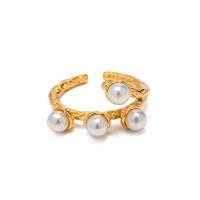 Stainless Steel Finger Ring 304 Stainless Steel with Plastic Pearl 18K gold plated fashion jewelry & for woman golden Sold By PC