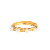 Anillo de dedo de acero inoxidable, acero inoxidable 304, con Perlas plásticas, 18K chapado en oro, Joyería & para mujer, dorado, Vendido por UD