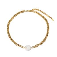 Roestvrij staal halskettingen, 304 roestvrij staal, met Plastic Pearl, met 3.15inch extender keten, 18K verguld, mode sieraden & voor vrouw, gouden, 17.40mm, Per verkocht Ca 14.96 inch Strand