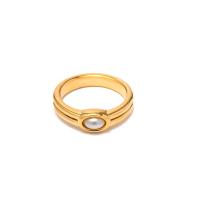 Bague en acier inoxydable, Acier inoxydable 304, avec perle de plastique, Plaqué or 18K, bijoux de mode & normes différentes pour le choix & pour femme, doré, ring width 8.7mm, Vendu par PC