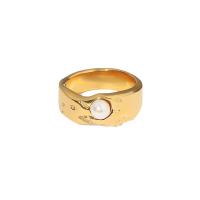 Bague en acier inoxydable, Acier inoxydable 304, avec perle de plastique, Plaqué or 18K, bijoux de mode & normes différentes pour le choix & pour femme, doré, ring width 9mm, Vendu par PC