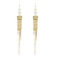 Fringe pendientes de la manera, metal, con Perlas cultivadas de agua dulce, chapado en color dorado, Joyería & para mujer, dorado, libre de níquel, plomo & cadmio, 92mm, Vendido por Par