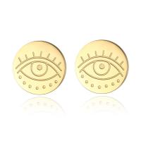 Mal Brincos Eye, Partículas de aço, joias de moda & para mulher, dourado, 13.50x13.50mm, vendido por par