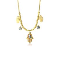 Evil Eye sieraden ketting, 304 roestvrij staal, met 1.97inch extender keten, 18K verguld, mode sieraden & voor vrouw & met strass, gouden, 23x15mm, Per verkocht Ca 15.75 inch Strand