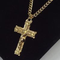 Sinc Alloy Jewelry muince, Cross, dath an óir plated, jewelry faisin & unisex, 60x35mm, Fad Thart 66 cm, Díolta De réir PC