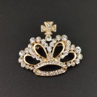 Zinc Alloy Brocher, Crown, guldfarve belagt, mode smykker & med rhinestone, 42x36mm, Solgt af PC