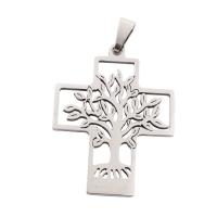 Rostfritt stål Cross Hängen, 304 rostfritt stål, plated, DIY, silver, 34x26x1.50mm, Hål:Ca 3.5mm, Säljs av PC