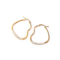 Stainless Steel Lever Terug Earring, 304 roestvrij staal, Hart, verschillende grootte voor keus & micro pave zirconia & voor vrouw, gouden, Verkocht door pair