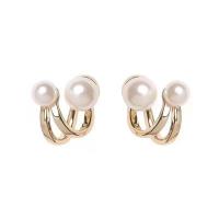 Mässing Stud Earring, med Plast Pearl, guldfärg pläterade, mode smycken & för kvinna, 10x20mm, Säljs av Par