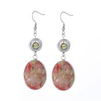 Gemstone Earrings, A pedra do rei, with cobre, Oval, cromado de cor prateada, joias de moda & para mulher, cores misturadas, The earring length is about 15-80mm, vendido por par