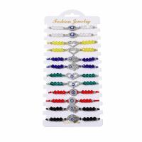 Evil Eye sieraden Armband, Zinc Alloy, met Knoopkoord & Papier & Kristal, silver plated, Verstelbare & mode sieraden & uniseks & glazuur & met strass, gemengde kleuren, nikkel, lood en cadmium vrij, Lengte Ca 18 cm, 12pC's/Stel, Verkocht door Stel