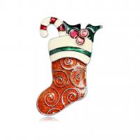 Vánoční Brože, Zinek, Christmas Sock, platinové barvy á, Vánoční design & unisex & smalt, nikl, olovo a kadmium zdarma, 45x55mm, Prodáno By PC