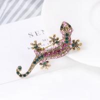 Zinklegering broches, Zinc Alloy, Hagedis, gold plated, voor vrouw & met strass, roze, 23x51mm, Verkocht door PC