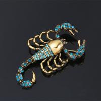 Broches en alliage de zinc, scorpion, Placage de couleur d'or, pour femme & avec strass, bleu, 32x55mm, Vendu par PC