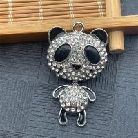 Zinc alliage strass Pendants, alliage de zinc, panda, Placage de couleur argentée, DIY & avec strass, 42x24mm, Vendu par PC