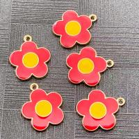 Pendentifs fleurs en alliage de zinc, Placage de couleur d'or, DIY & émail, rouge, 20x22mm, Vendu par PC