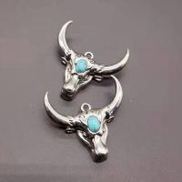 Sinc Alloy Pendants Ainmhithe, le turquoise, Bull, dath airgid plated, DIY, 42x43mm, Díolta De réir PC