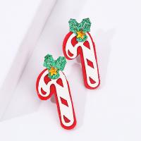 Brincos de Natal, Couro do plutônio, with Feltro, Bastão de doces de Natal, Design de Natal & joias de moda & para mulher, 44x18mm, vendido por par